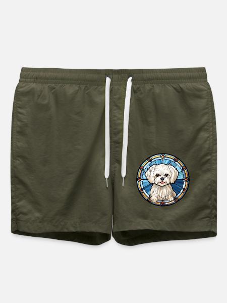 Maltesische Hunderasse Aquarellglas - Badeshorts - Olive