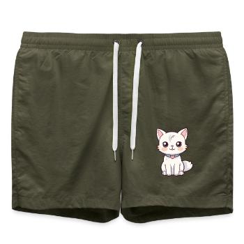 Katze niedliche Karikatur Kawaii Aquarell Tier Haustier - Badeshorts - Olive - Vorne - AI Model Male 185 light (185cm)