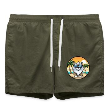 Himalaya chien de berger race dessin animé lunettes de soleil plage - Short de bain - vert olive - Devant - AI Model Male 185 light (185cm)
