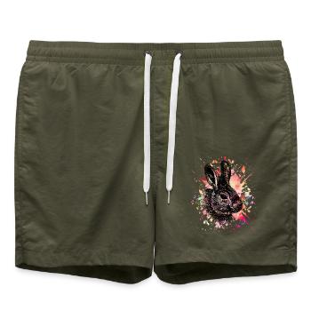 Hase aquarell - Badeshorts - Olive - Vorne - AI Model Male 185 light (185cm)