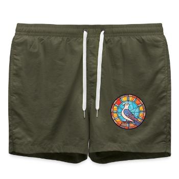 Taube buntes Aquarell Tier Haustier Illustration - Badeshorts - Olive - Vorne - AI Model Male 185 light (185cm)