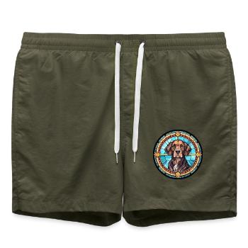 Portugiesischer Wachhund Rasse Buntglas Colorf - Badeshorts - Olive - Vorne - AI Model Male 185 light (185cm)