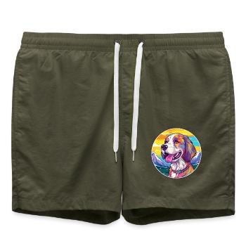 Armenische Gampr Hunderasse Karikatur Kawaii Aquarell - Badeshorts - Olive - Vorne - AI Model Male 185 light (185cm)