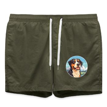 Große Schweizer Sennenhundrasse Cartoon Kawaii Wa - Badeshorts - Olive - Vorne - AI Model Male 185 light (185cm)