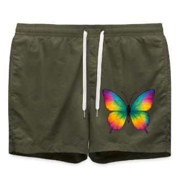 Watercolor Butterfly – Farbenfroher Schmetterling - Badeshorts - Olive - Vorne - AI Model Male 185 light (185cm)