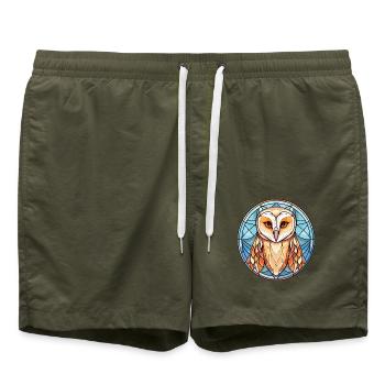 Scheune Langohreule Buntes Aquarell Tier Haustier - Badeshorts - Olive - Vorne - AI Model Male 185 light (185cm)