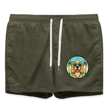 Englischer Cocker Spaniel Hunderasse Cartoon Beach - Badeshorts - Olive - Vorne - AI Model Male 185 light (185cm)