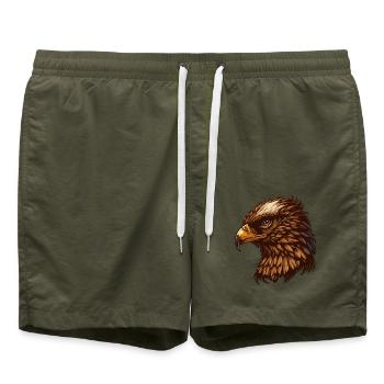 Imperial Eagle Head Cartoon Illustration - Badeshorts - Olive - Vorne - AI Model Male 185 light (185cm)