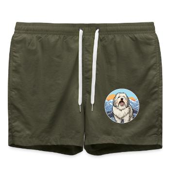 Alter englischer Schäferhund Hunderasse Cartoon Kawaii Wate - Badeshorts - Olive - Vorne - AI Model Male 185 light (185cm)