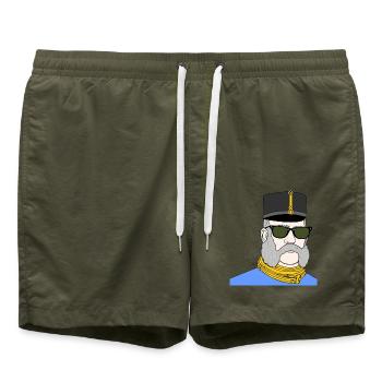 Kaiser Franz Joseph mit Sonnenbrille – K&K - Badeshorts - Olive - Vorne - AI Model Male 185 light (185cm)