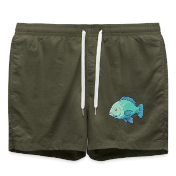 Napoleon Lippfisch Cartoon Kawaii Illustration - Badeshorts - Olive - Vorne - AI Model Male 185 light (185cm)