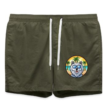 Polnische Schäferhundrasse Cartoon Sonnenbrille Strand - Badeshorts - Olive - Vorne - AI Model Male 185 light (185cm)