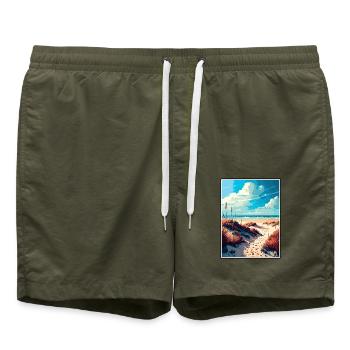 Terschelling Niederlande Vintage Reiseposter WPA - Badeshorts - Olive - Vorne - AI Model Male 185 light (185cm)