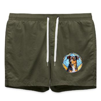 Portugiesische Rinderhundrasse Buntglas Bunt - Badeshorts - Olive - Vorne - AI Model Male 185 light (185cm)