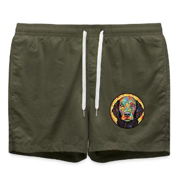 Lockig beschichtetes Retriever-Hunderassen-Aquarellglas - Badeshorts - Olive - Vorne - AI Model Male 185 light (185cm)