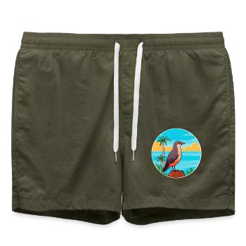 Kuckuck Aquarell Cartoon Kawaii Clipart Tier - Badeshorts - Olive - Vorne - AI Model Male 185 light (185cm)