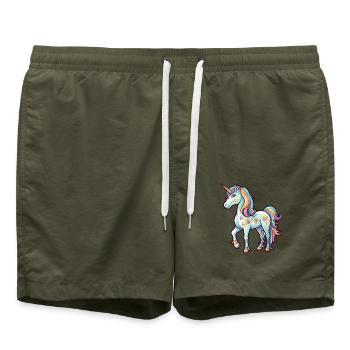 Einhorn Buntes Aquarell Cartoon Kawaii Tier - Badeshorts - Olive - Vorne - AI Model Male 185 light (185cm)