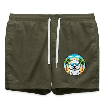 Kuvasz Ungarische Hunderasse Cartoon Sonnenbrille Strand - Badeshorts - Olive - Vorne - AI Model Male 185 light (185cm)