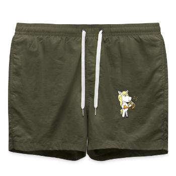 Horn Einhorn Blasinstrument - Badeshorts - Olive - Vorne - AI Model Male 185 light (185cm)
