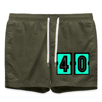40. 40. GEBURTSTAG. GEBURTSTAG 40 JAHRE. 40 - Badeshorts - Olive - Vorne - AI Model Male 185 light (185cm)