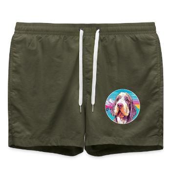 Spinone Italiano reinrassige Hunderasse Cartoon Kawaii - Badeshorts - Olive - Vorne - AI Model Male 185 light (185cm)