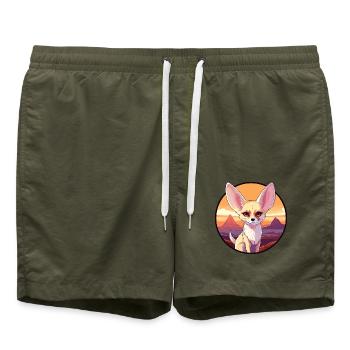 Fennec Fuchs Buntes Aquarell Cartoon Kawaii Haustier - Badeshorts - Olive - Vorne - AI Model Male 185 light (185cm)