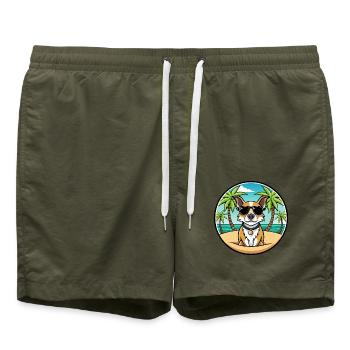 Braque Auvergne Chien Race Dessin Animé Lunettes de Soleil Plage - Short de bain - vert olive - Devant - AI Model Male 185 light (185cm)