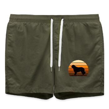 Katalanischer Schäferhund Hund Liebhaber Silhouette Retro Sonnenuntergang - Badeshorts - Olive - Vorne - AI Model Male 185 light (185cm)