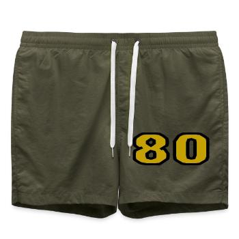 80. 80 YEARS. 80th ANNIVERSARY. 80TH BIRTHDAY. - Swim Trunks - olive - Front - AI Model Male 185 light (185cm)