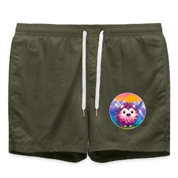 Igel Aquarell Karikatur Kawaii Haustier Tier Colo - Badeshorts - Olive - Vorne - AI Model Male 185 light (185cm)