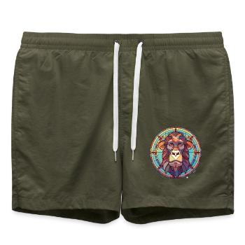 Pavian buntes Aquarell Tier Haustier Illustration - Badeshorts - Olive - Vorne - AI Model Male 185 light (185cm)