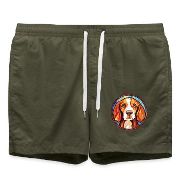 Bosnischer grobhaariger Jagdhund Hunderasse Aquarell - Badeshorts - Olive - Vorne - AI Model Male 185 light (185cm)