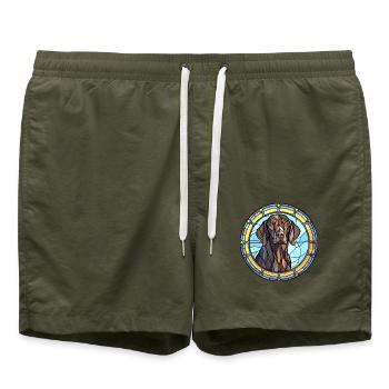 Friesische Vorstehhunderasse Buntglas Bunt - Badeshorts - Olive - Vorne - AI Model Male 185 light (185cm)