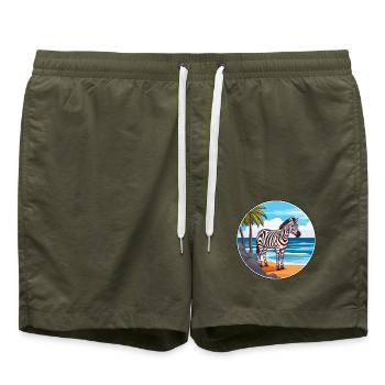 Zebra Aquarell Cartoon Kawaii Clipart Tier - Badeshorts - Olive - Vorne - AI Model Male 185 light (185cm)