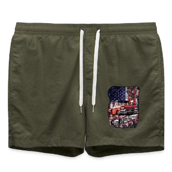 Vintage Truck Americana Kollage - Badeshorts - Olive - Vorne - AI Model Male 185 light (185cm)