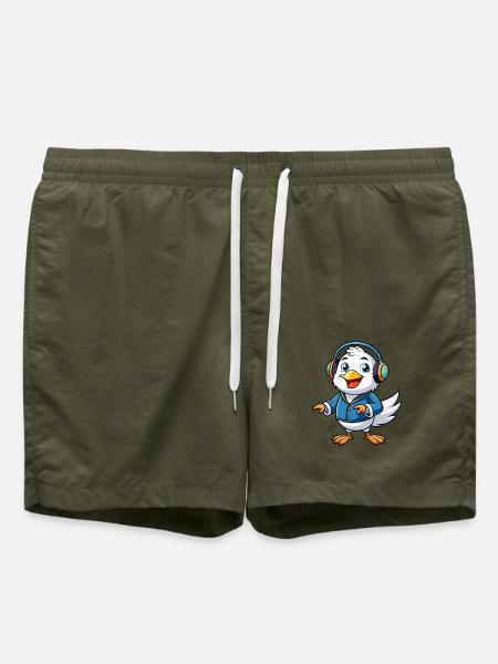 Möwe Lustige Zeichentrickfigur Kopfhörer Musik - Badeshorts - Olive