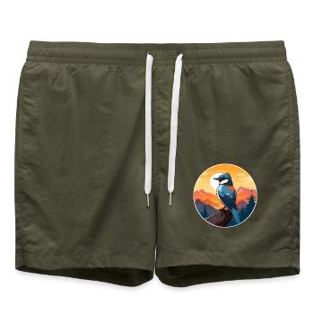 Jay Vogel Buntes Aquarell Cartoon Kawaii Tier - Badeshorts - Olive - Vorne - AI Model Male 185 light (185cm)
