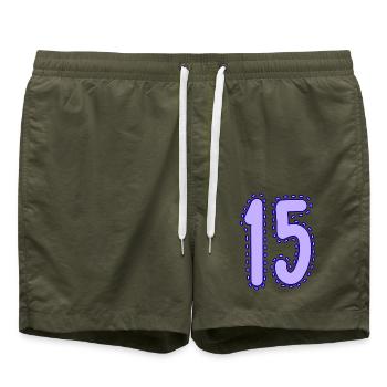 15. 15 JAHRE. 15. JAHRESTAG. 15-JÄHRIGES JUBILÄUM. - Badeshorts - Olive - Vorne - AI Model Male 185 light (185cm)