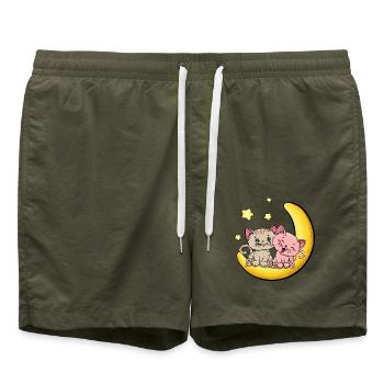 Katzen auf der Mondsichel - Süßes Gute Nacht - Badeshorts - Olive - Vorne - AI Model Male 185 light (185cm)