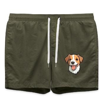 Russell Terrier Hunderasse Aquarell Cartoon Kawai - Badeshorts - Olive - Vorne - AI Model Male 185 light (185cm)