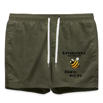 Optimismus heißt umgekehrt Sumsi mit Po - Biene - Badeshorts - Olive - Vorne - AI Model Male 185 light (185cm)