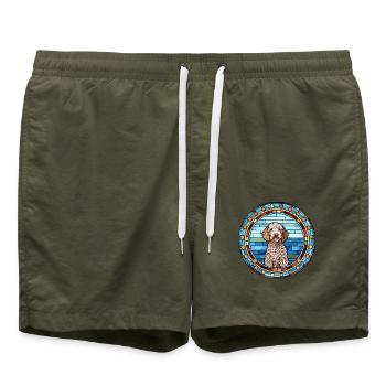 Spanischer Wasserhund Rasse Buntes Glas Wat - Badeshorts - Olive - Vorne - AI Model Male 185 light (185cm)