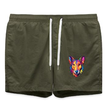 Glatter Collie Hund Rasse Cartoon Kawaii Illustratio - Badeshorts - Olive - Vorne - AI Model Male 185 light (185cm)
