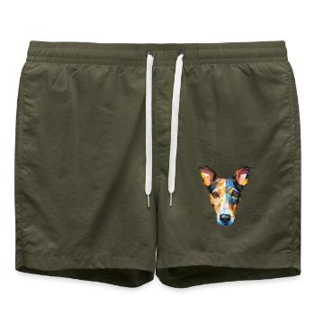 Glatte Foxterrier-Hunderasse buntes Aquarell - Badeshorts - Olive - Vorne - AI Model Male 185 light (185cm)