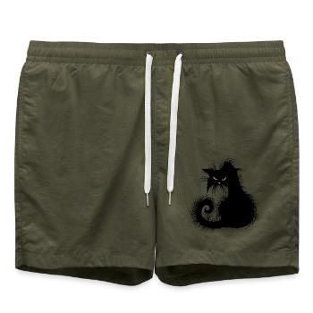 Katze Strassenkatzen Kater schwarz böse krank - Badeshorts - Olive - Vorne - AI Model Male 185 light (185cm)