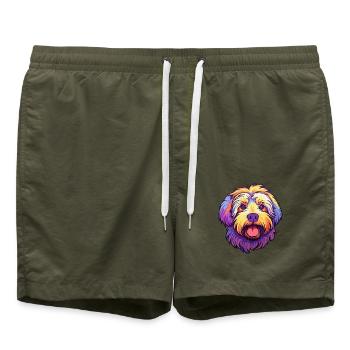 Katalanischer Schäferhund Hunderasse Cartoon Kawaii Illustra - Badeshorts - Olive - Vorne - AI Model Male 185 light (185cm)