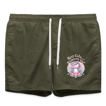 Keep Calm And Unicorn On! - Swim Trunks - olive - Front - AI Model Male 185 light (185cm)