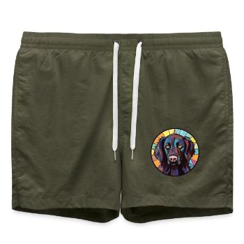 Deutsch Langhaar Vorstehhund Rasse Aquarell - Badeshorts - Olive - Vorne - AI Model Male 185 light (185cm)