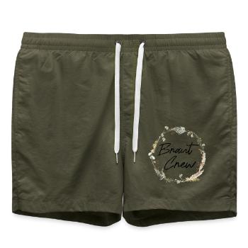 Braut Crew - Junggesellinnenabschied - Badeshorts - Olive - Vorne - AI Model Male 185 light (185cm)