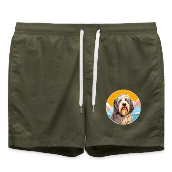 Katalanischer Schäferhund Hund Rasse Cartoon Kawaii Watercol - Badeshorts - Olive - Vorne - AI Model Male 185 light (185cm)